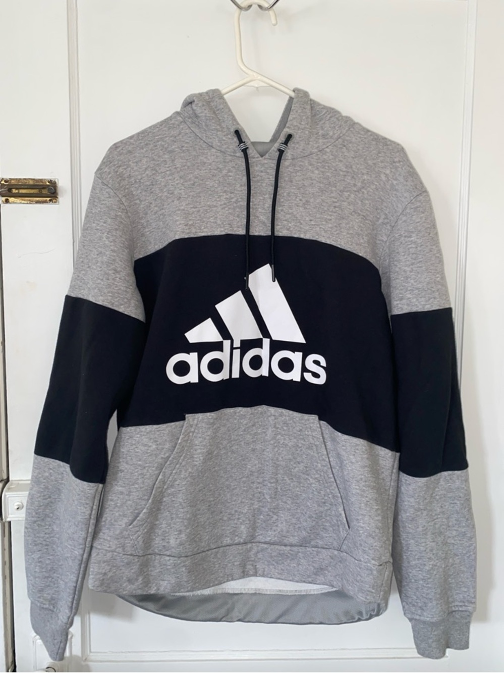 adidas Grey and Black Logo Colorblock Pullover Hoodie